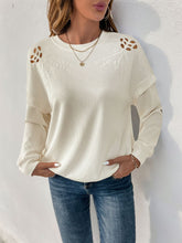Perfee Cutout Round Neck Long Sleeve Sweatshirt Cream OutfitFlow