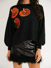 Halloween Pumpkin Round Neck Sweatshirt Black OutfitFlow