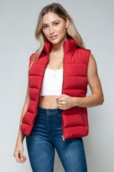 Snobbish Zip Up Turtleneck Vest with Pockets Red OutfitFlow