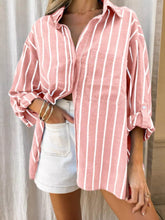 Striped Oversized Button-Down Shirt Pink OutfitFlow
