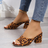 Leopard Block Heel Suede Sandals Caramel OutfitFlow