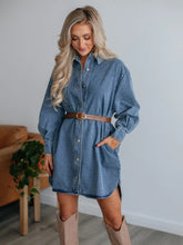 Button Up Collared Neck Long Sleeve Denim Dress Medium OutfitFlow
