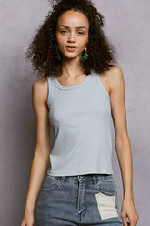 POL Round Neck Ribbed Tank POWDER BLUE One Size Trendsi