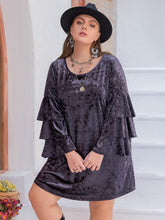 Plus Size Round Neck Flounce Sleeve Mini Dress Mauve OutfitFlow