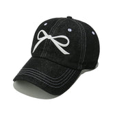 Bow Embroidered Denim Baseball Cap Black One Size OutfitFlow