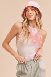 Aemi + Co Ribbed Tie-Dye Round Neck Tank Coral OutfitFlow