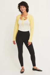 HYFVE Cable-Knit Tie-Front Shrug CREAMY YELLOW OutfitFlow