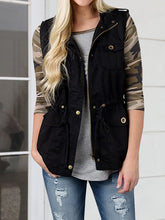 Drawstring Waist Vest with Pockets Black OutfitFlow