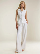 Button Up Vest and Pants Suit Set White OutfitFlow