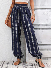 Tied Printed High Waist Pants Dark Blue OutfitFlow
