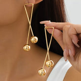 Modern Geometric Triangle Gold Ball Drop Earrings Gold onesize OutfitFlow
