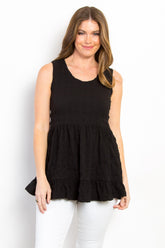 Be Stage Ruffled Sleeveless Babydoll Top Black OutfitFlow