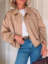 Zip Up Dropped Shoulder Suede Jacket Tan OutfitFlow