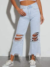 Distressed Raw Hem Jeans Light OutfitFlow
