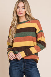 BOMBOM Multi-Color Striped Knit Top Multi OutfitFlow