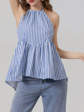Striped Halter Neck Cami Light Blue OutfitFlow