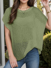 Openwork Round Neck Short Sleeve Cover-Up Moss OutfitFlow