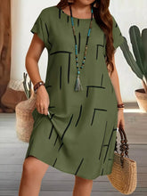 Plus Size Round Neck Short Sleeve Dress Army Green OutfitFlow