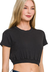 Zenana Elastic Hem Crop Top Black OutfitFlow