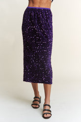 J.NNA Sequin Back Slit Midi Skirt Royal Purple OutfitFlow