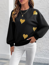Heart Print Long Sleeve Sweatshirt Black OutfitFlow