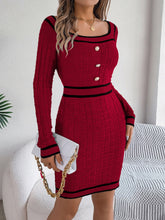 Contrast Trim Long Sleeve Sweater Dress Burgundy OutfitFlow