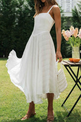 Square Neck Midi Cami Dress White OutfitFlow