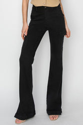 RISEN Full Size High Rise Side Slit Cargo Bootcut Jeans Black OutfitFlow