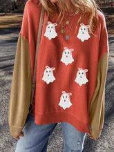 Halloween Glitter Ghost Patched Pattern Color Block Sweatshirt Orange OutfitFlow