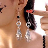 Halloween Skeleton Hand Drop Earrings Silver One Size OutfitFlow