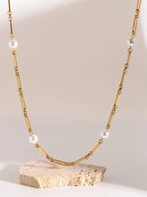 Stainless Steel Pearl Chain Necklace Gold One Size OutfitFlow
