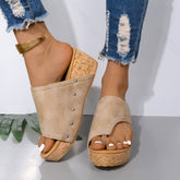PU Leather Wedge Sandals Dust Storm OutfitFlow