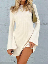 Backless Round Neck Long Sleeve Mini Dress Cream OutfitFlow