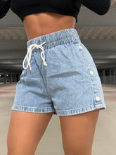 Drawstring High Waist Denim Shorts Light OutfitFlow