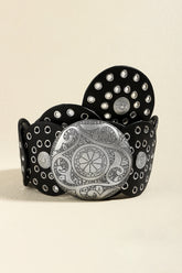 Vintage PU Leather Wide Belt Silver One Size OutfitFlow