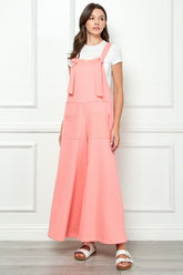 Wide Strap French Terry Overalls PINK OutfitFlow