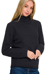 Zenana Turtle-neck Long Sleeve Sweater BLACK OutfitFlow