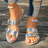 Open Toe Double Buckle Sandals Silver OutfitFlow