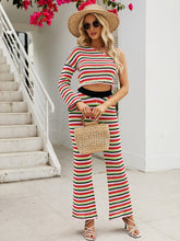 Striped Single Shoulder Top and Pants Knit Set Multicolor OutfitFlow