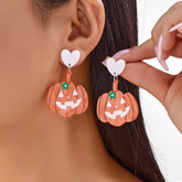 Halloween Pumpkin Heart Drop Earrings Sherbet One Size OutfitFlow