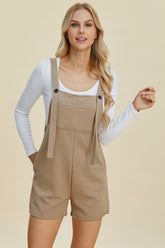 Double Take Full Size Texture Sleeveless Romper Khaki OutfitFlow