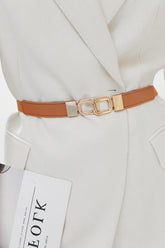 Geometric Double Buckle Elastic Belt Caramel One Size OutfitFlow