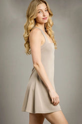 Umgee Crisscross Square Neck Active Dress Khaki OutfitFlow