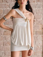 Ruched One-Shoulder Mini Dress White OutfitFlow