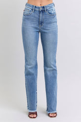 Judy Blue Full Size Raw Hem High Rise Bootcut Jeans Medium OutfitFlow
