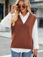 Side Slit V-Neck Sweater Vest Caramel OutfitFlow