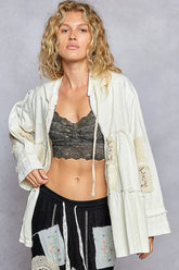POL Embroidered Patch Hooded Jacket with Lace Detail OFF WHITE OutfitFlow