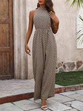 Printed Wide Leg Sleeveless Jumpsuit Black OutfitFlow