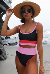 Color Block Spaghetti Strap Two-Piece Swim Set Carnation Pink OutfitFlow