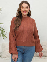 Plus Size Mock Neck Cable Knit Long Sleeve Sweater Ochre OutfitFlow